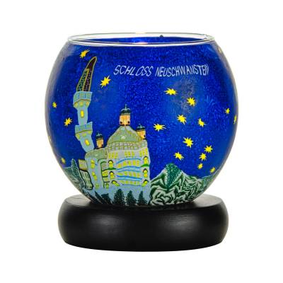 Leuchtglas Lampe 11cm Nr.383 Neuschwanstein bei Nacht, elektrisch betrieben - 0