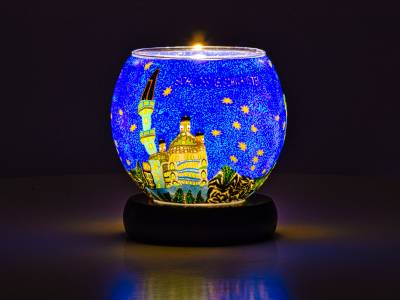 Leuchtglas Lampe 11cm Nr.383 Neuschwanstein bei Nacht, elektrisch betrieben - 1