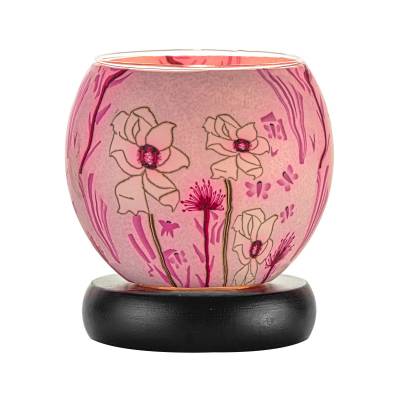 Leuchtglas Lampe 11cm Nr.519 weiße Blume, elektrisch betrieben - 0