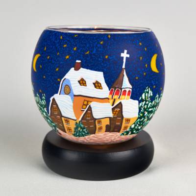 Leuchtglas Lampe 11cm Nr.591 Winterdorf bei Nacht, elektrisch betrieben - 0