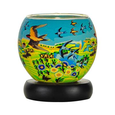 Leuchtglas Lampe 11cm Nr.593 Vogelschwarm im Sommer, elektrisch betrieben - 0