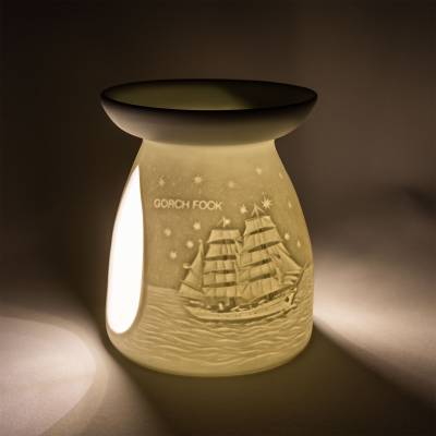 Aromalampe Nr.156 „Gorch Fock“ | Maritimes Bisquitporzellan mit Segelschiff-Motiv | H: 13 cm - 0
