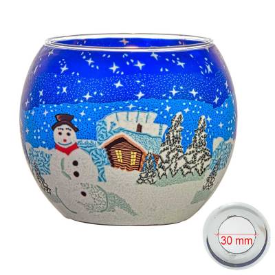 Leuchtglas 11cm Nr.592 Schneemann in den Bergen MIT 30mm Bohrung Tauschglas Ersatzglas - 0