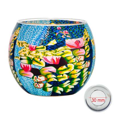 Leuchtglas 11cm Nr.564 Seerose, Seerosen in pink und weiss  MIT 30mm Bohrung Tauschglas - 0