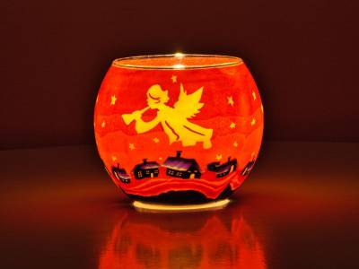 Leuchtglas 11cm Nr.511 musizierender Engel mit goldenen Flügel MIT 30mm Bohrung Tauschglas - 1