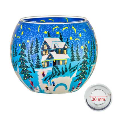 Leuchtglas 11cm Nr.386 Idylle und Ruhe im Winter MIT 30mm Bohrung Tauschglas Ersatzglas - 0