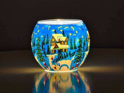 Leuchtglas 11cm Nr.386 Idylle und Ruhe im Winter MIT 30mm Bohrung Tauschglas Ersatzglas - 1