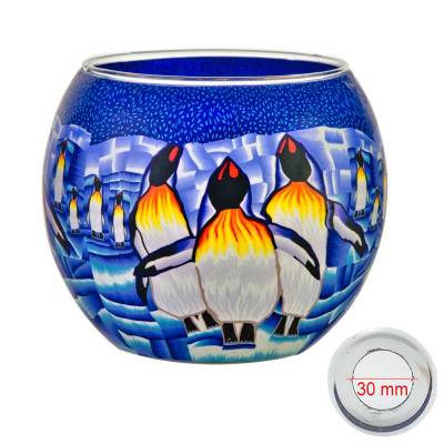 Leuchtglas 11cm Nr.215 Pinguine MIT 30mm Bohrung Tauschglas Ersatzglas - 0