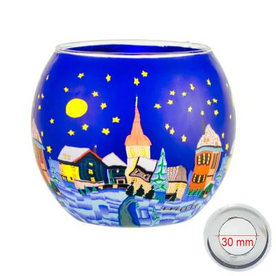 Leuchtglas 11cm Nr.176 Dorf bei Nacht mit Kirche MIT 30mm Bohrung Tauschglas Ersatzglas - 0