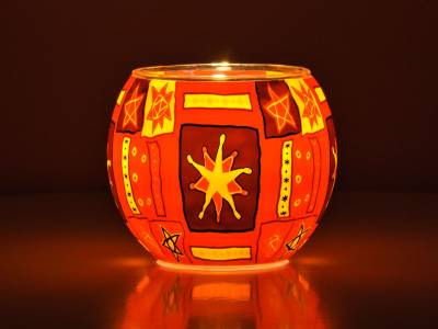 Leuchtglas 11cm Nr.75 Sterne, rot, orange MIT 30mm Bohrung Tauschglas Ersatzglas - 1