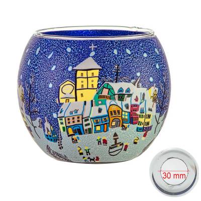 Leuchtglas 11cm Nr.68 verschneiter Marktplatz MIT 30mm Bohrung Tauschglas Ersatzglas - 0