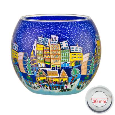 Leuchtglas 11cm Nr.44 abendlicher Weihnachtsmarktbesuch MIT 30mm Bohrung Tauschglas Ersatzglas - 0