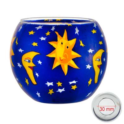 Leuchtglas 11cm Nr.41 Sonne, Mond und Sterne MIT 30mm Bohrung Tauschglas Ersatzglas - 0