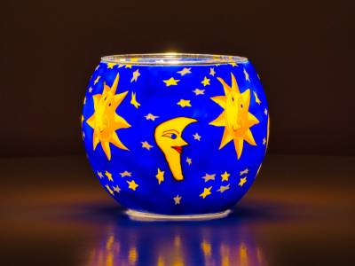 Leuchtglas 11cm Nr.41 Sonne, Mond und Sterne MIT 30mm Bohrung Tauschglas Ersatzglas - 1