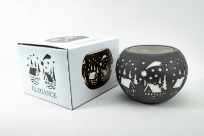 Porzellan Windlicht Elegance Kugel Nr. 8 Winterdorf Teelichthalter - 1