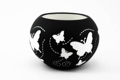 Porzellan Windlicht Elegance Kugel Nr. 13 Schmetterling Teelichthalter Butterfly - 0