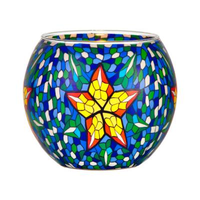 Leuchtglas 11cm Nr.39 Stern auf blaugrünem Mosaik - 0