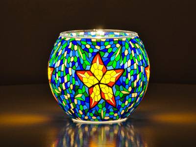 Leuchtglas 11cm Nr.39 Stern auf blaugrünem Mosaik - 1