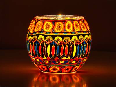 Leuchtglas 11cm Nr.90 Kerzenmotiv im Bohochic - 1