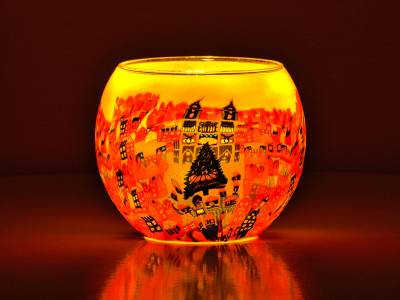 Leuchtglas 11cm Nr.438 Blick auf eine weihnachtliche Stadt - 1