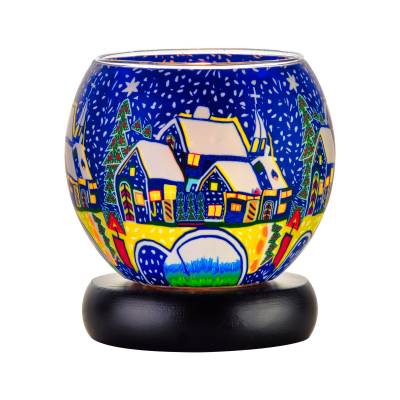 Leuchtglas Lampe 11cm Nr.49 Schnee in der Stadt, elektrisch betrieben - 0