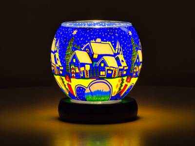 Leuchtglas Lampe 11cm Nr.49 Schnee in der Stadt, elektrisch betrieben - 1