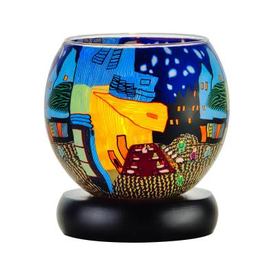 Leuchtglas Lampe 11cm Nr.59 Stadt bei Nacht, abstrakt, elektrisch betrieben - 0