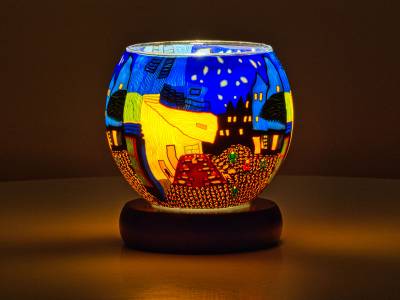 Leuchtglas Lampe 11cm Nr.59 Stadt bei Nacht, abstrakt, elektrisch betrieben - 1