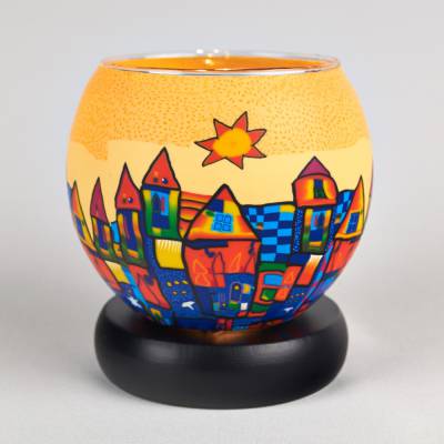 Leuchtglas Lampe 11cm Nr.182 Stadt im Sommer, elektrisch betrieben - 0