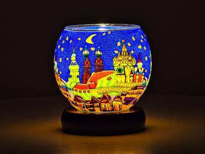 Leuchtglas Lampe 11cm Nr.204 München bei Nacht, elektrisch betrieben - 1