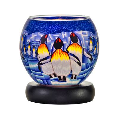 Leuchtglas Lampe 11cm Nr.215 Pinguine, elektrisch betrieben - 0