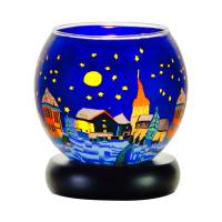 Leuchtglas Lampe 11cm Nr.176 Dorf bei Nacht mit Kirche, elektrisch betrieben